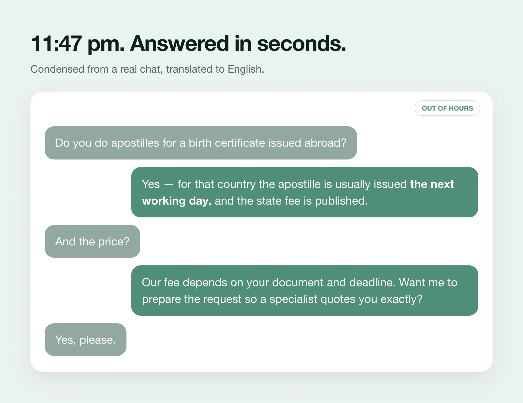 Answered at 11:47pm
